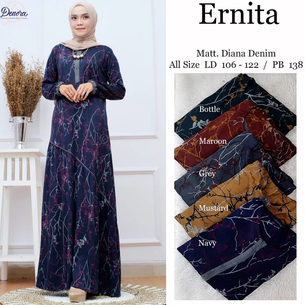 Dress Diana Denim Motif Ranting - Ernita Dress Original