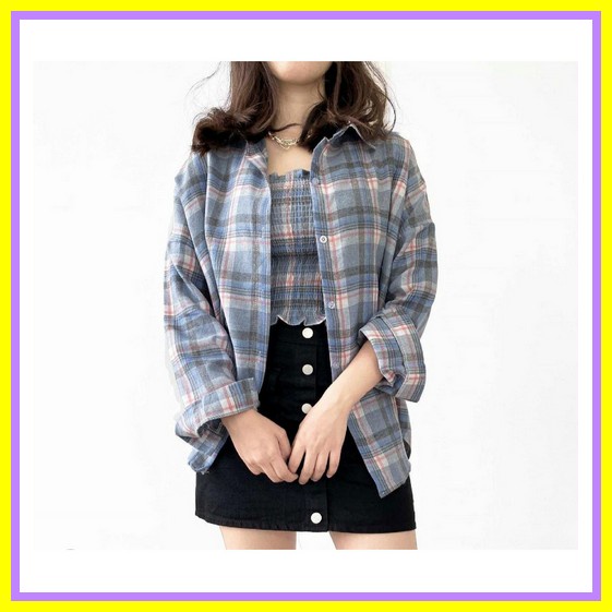 Flanel Oversize Flanel Cewek Kemeja Flanel Bestseller Bahan Adem Keren  Kemeja Casual Terlaris Motif