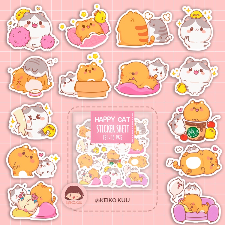 

STIKER KUCING OREN DAN ABU LUCU ISI 15 PCS WATERPROOF MURAH