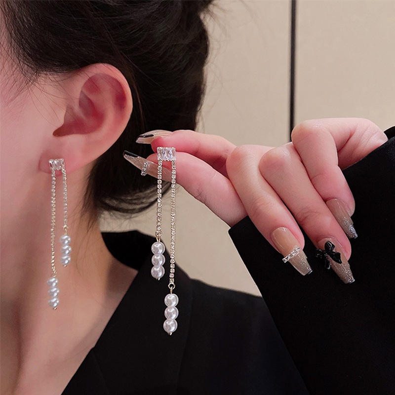 Anting Tusuk Gantung Bahan Sterling silver 925 Hias Zirconmutiara Gaya Mewah Untuk Wanita