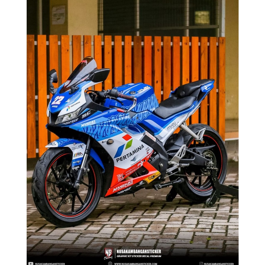 Stiker Decal Motor Yamaha R15 V3 Full Body Biru Putih Mandalika New Grafis Racing Team Sticker Custo