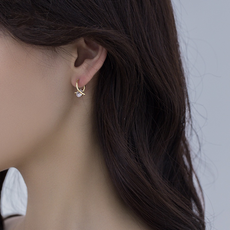 Anting Tusuk Zircon Kecil Model Silang Gaya Korea Untuk Wanita