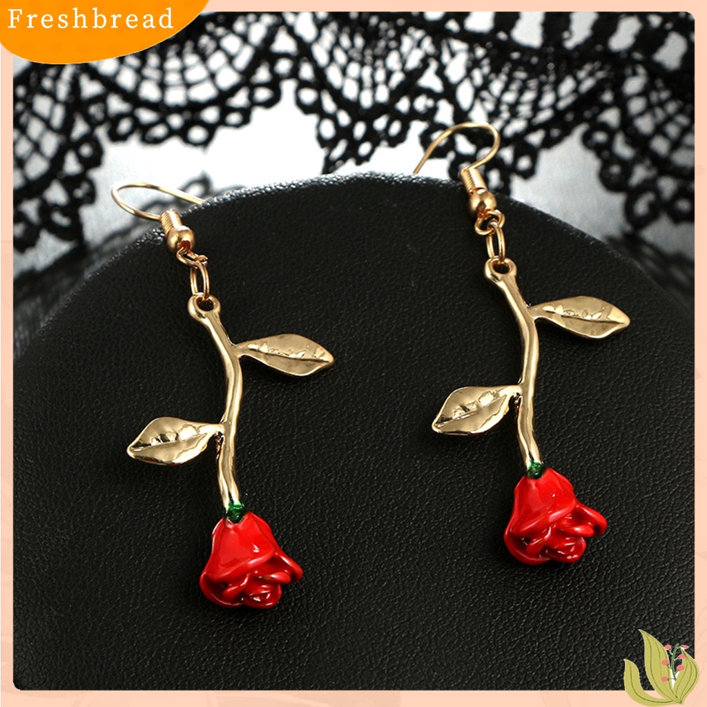 Terlaris Vintage Rose Flower Leaf Dangle Hook Earrings Leaf Ear Stud  for Women Girl