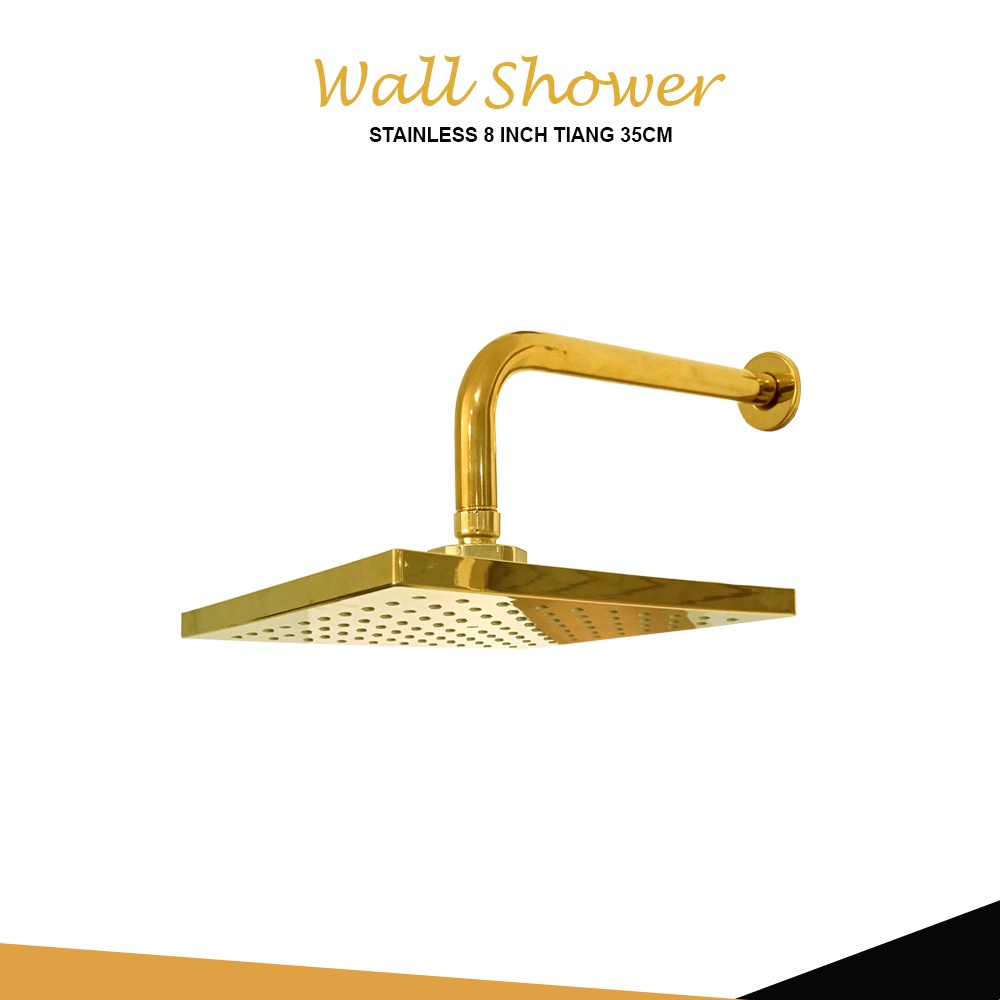 Wall Shower Set Gold Stainless Shower Dinding Paket Kran Tanam Kuningan /  Shower Tanam Gold Pancuran Hujan Deras