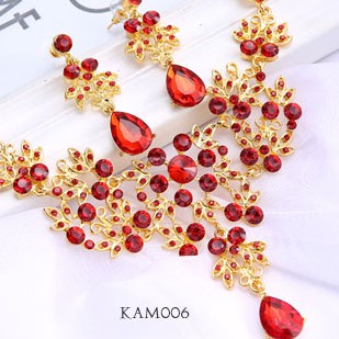 [PRODUK FAVORIT] SET ANTING KALUNG PESTA AKSESORIS PENGANTIN MERAH CRYSTAL KAM006