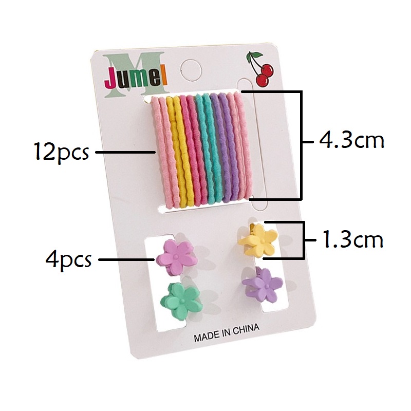 [16pcs] Ikat Rambut Set + Jedai Doff Mini Karet Rambut Jepit Rambut Set Warna Pastel Hair Ties Matte Hair Claw Clip