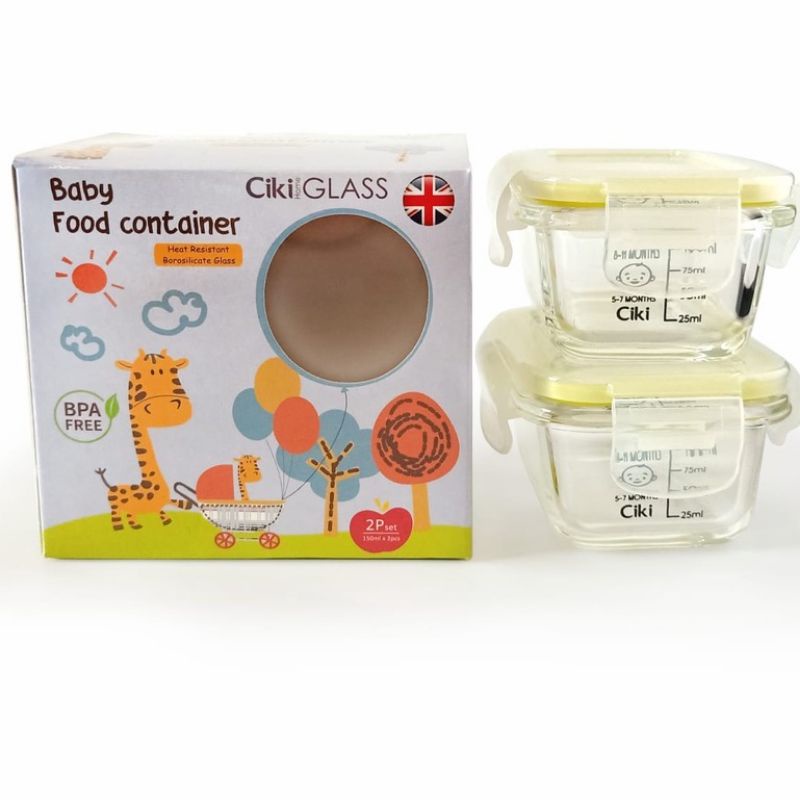 CIKI Glass Baby Food Container Wadah Kaca Mpasi 150ml Isi 2