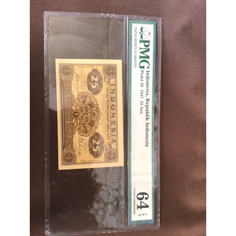 Indonesia 50 Sen Pick 32 PMG 64 CHoice UNC 1947 KOLEKSI UANG KUNO MAHAR
