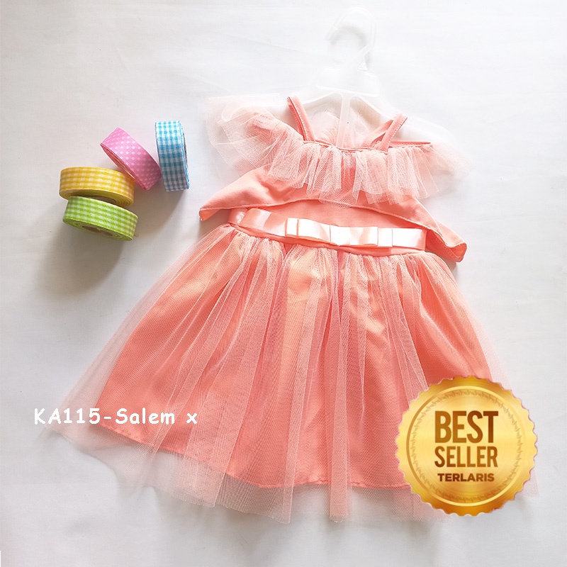 Dress Bayi NewBorn 6 12 Bulan Dress Sabrina Anak Warna Pink Kuning Salem Bahan Kaos Premium NB Baju Bayi Gaun Aqiqah Baptis KA115X