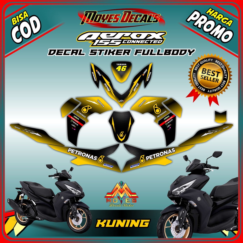 DECAL STIKER NEW AEROX 155 CONNECTED FULL BODY PETRONAS KUNING - SPEC C
