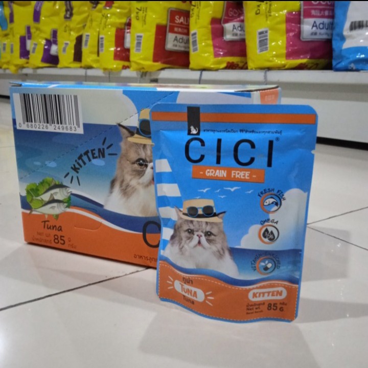 ( 12pouch ) Cici Pouch Kitten Tuna 85gr - Makanan Basah Kucing Kitten