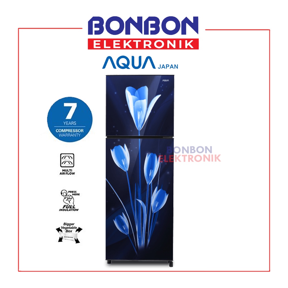 AQUA Kulkas 2 Pintu AQR-D270(LB) 220L Lily Blue Series Bunga