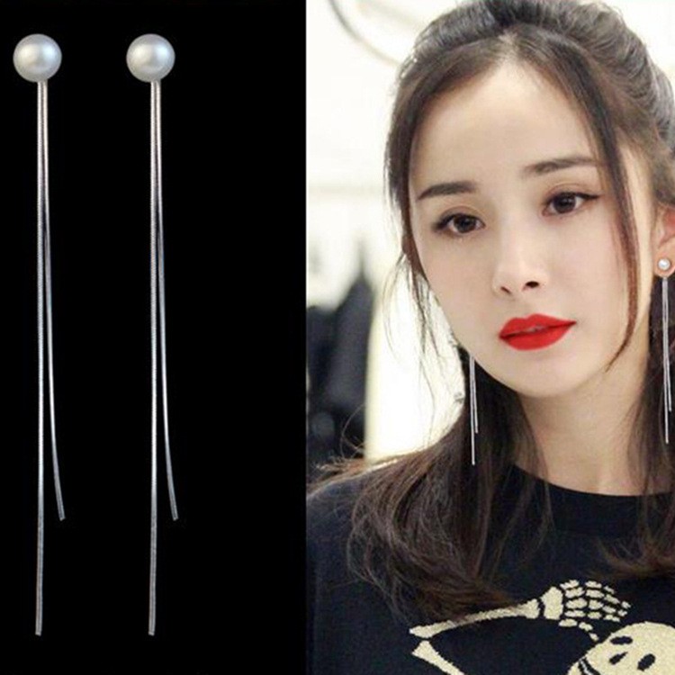 Anting mutiara sederhana rumbai panjang Temperamen liar Korea