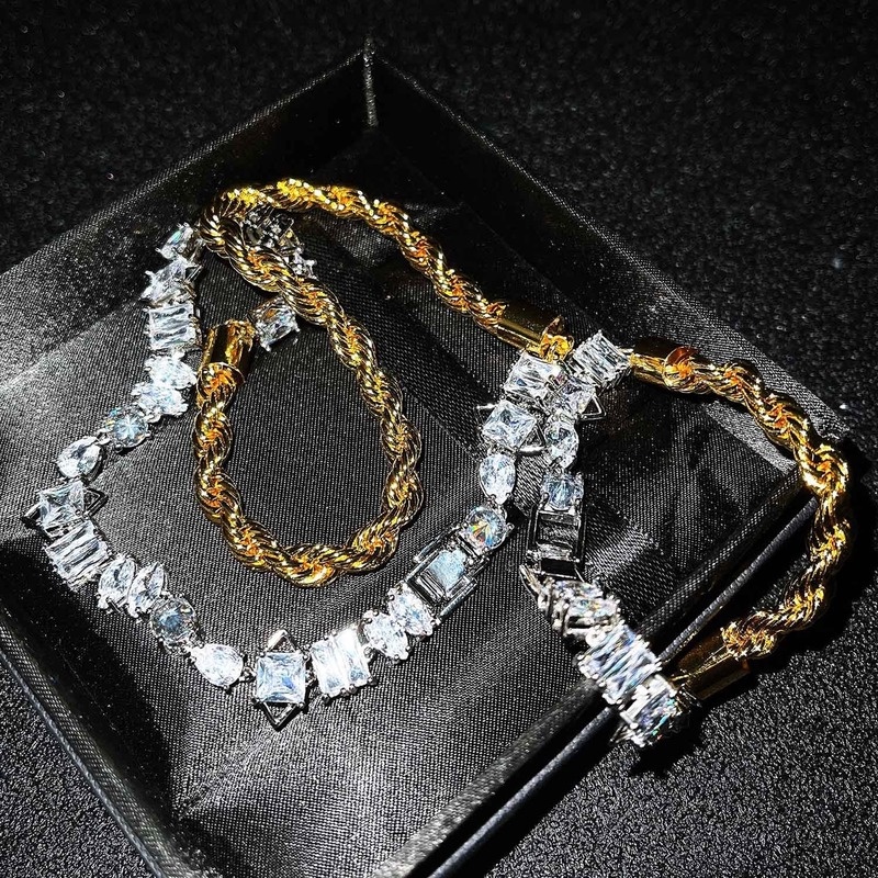 Fashion Creative Two-Color Electroplating Necklace High Carbon Diamond Heavy Industry Bracelet