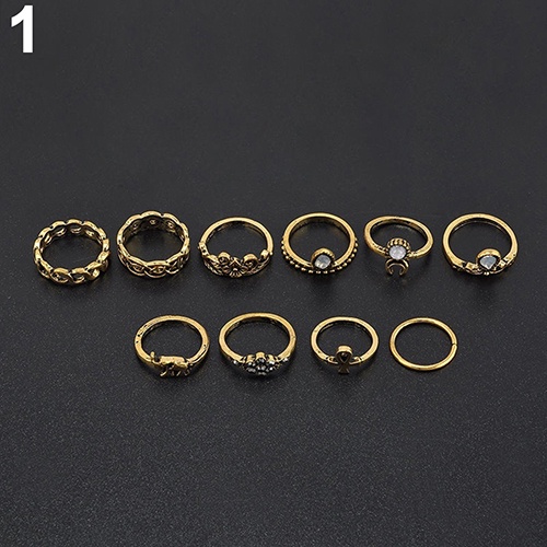 Hu Hu Hu Hu Hu Alat Bantu Pasang Kacamata♡ 10pcs / Set Cincin Buku Jari Aneka Bentuk Warna Silver Gaya Retro Boho Untuk Wanita