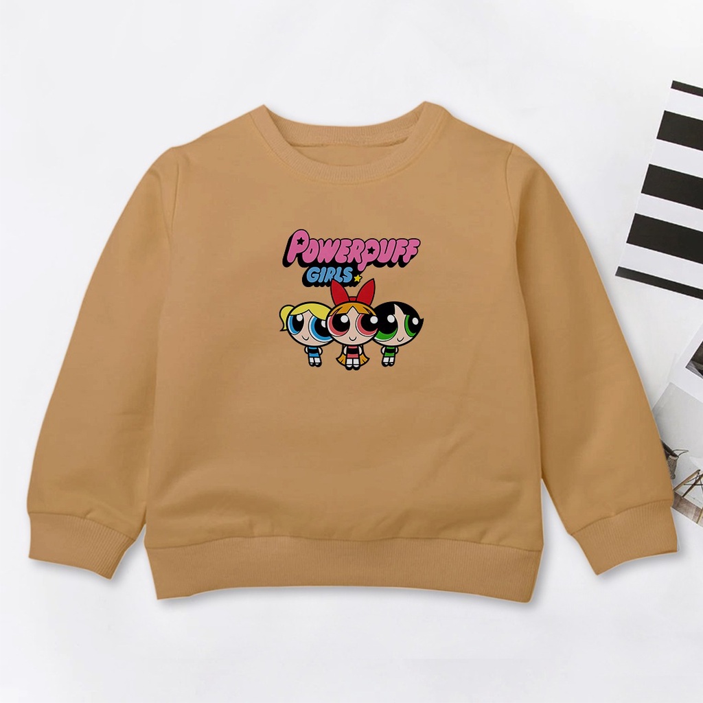 SWEATER HOODIE ANAK PEREMPUAN POWERPUFFGIRLS // CREWNECK ANAK PREMIUM LUCU GEMES FLEECE TEBAL HALUS KEKINIAN TERBARU''