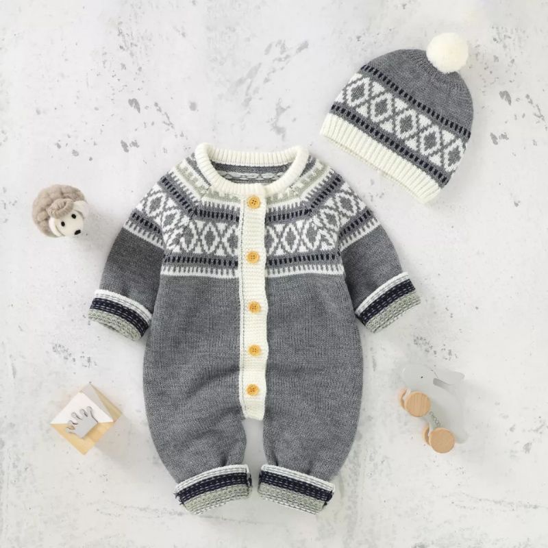 Jumper rajut kupluk jumpsuit bayi