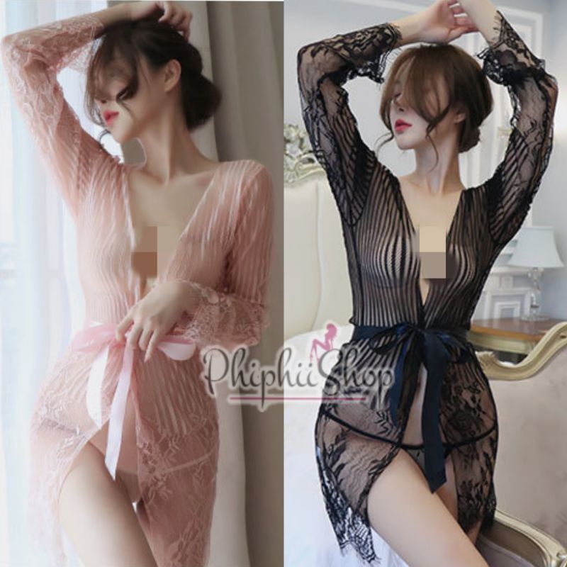 Sexy Lingerie Model Kimono Tidur Bath Robe Night Gown Model Garis Lengan Panjang