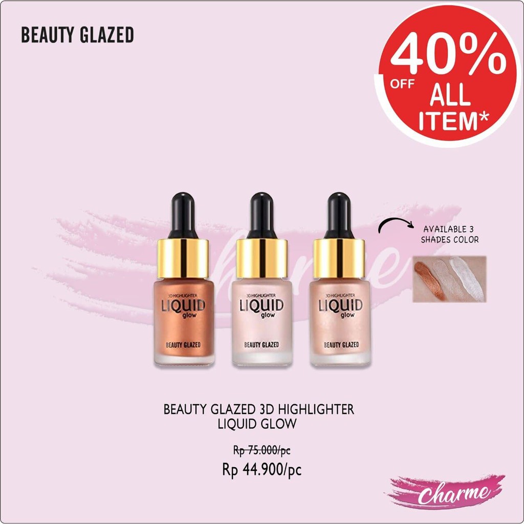 (READY &amp; ORI) Beauty Glazed 3 Color Warna 3D Highlighter Liquid Glow Contour Cair Pearl Tan B12 B 12