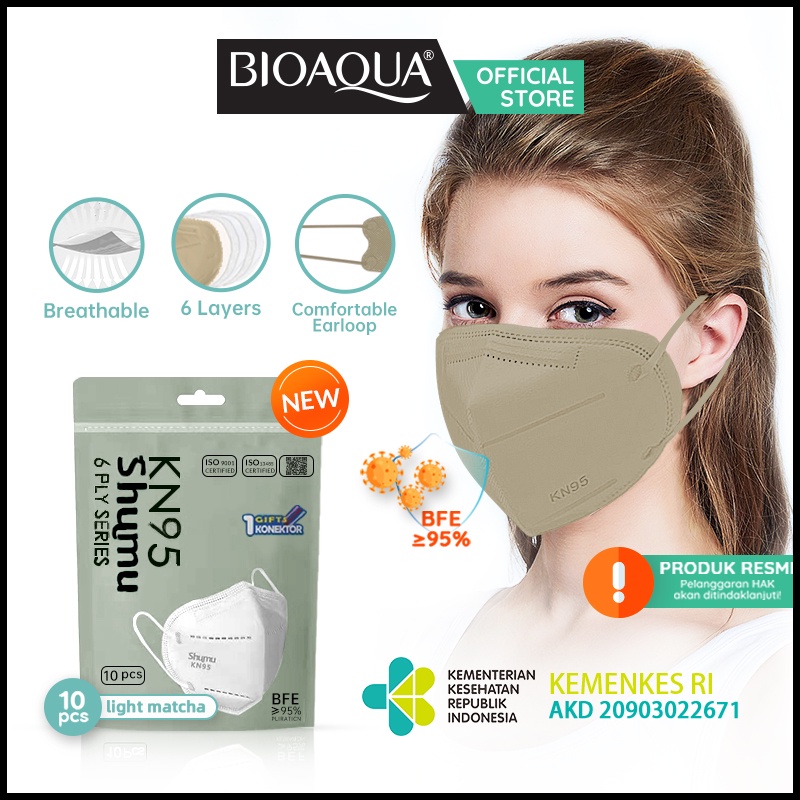 BIOAQUA x SHUMU Masker N95 KN95 6Ply Disposable Earloop Masker Kesehatan Face Mask Kf94-KN95 light matcha