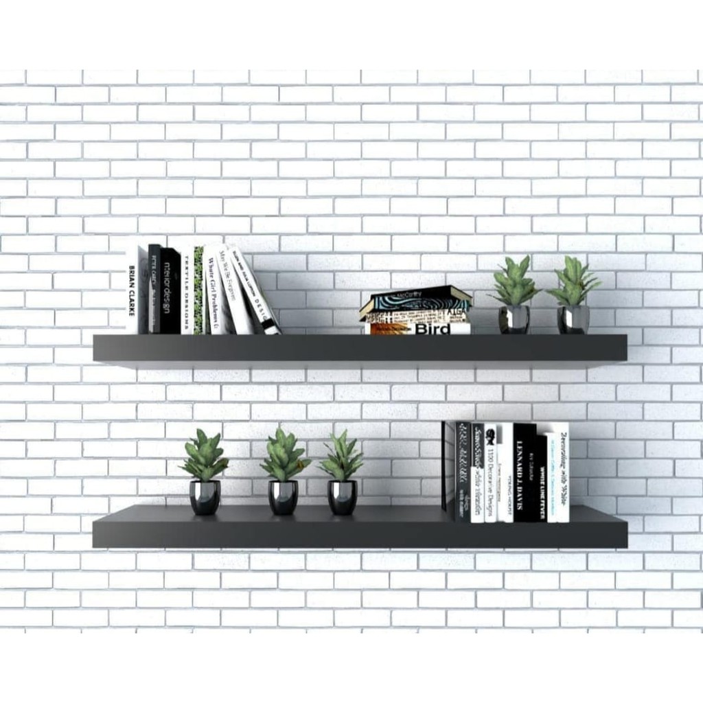 RAK DINDING KAYU 80CM 2PCS RAK AMBALAN DINDING RAK DINDING MULTIFUNGSI HITAM