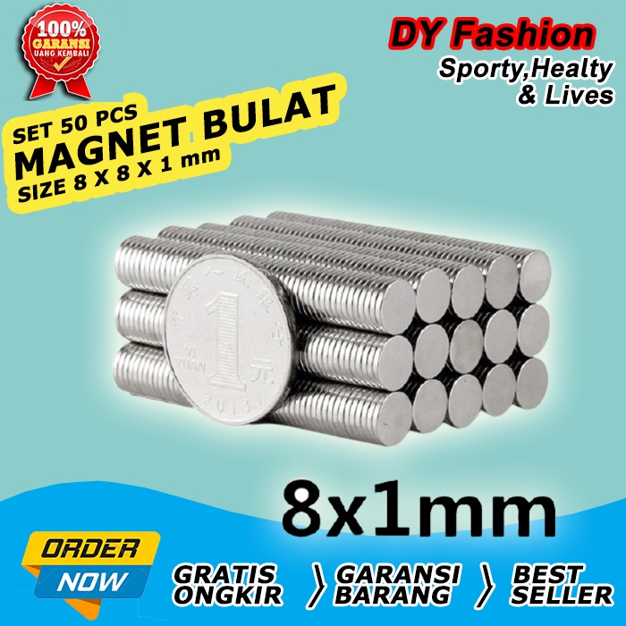 Magnet Coin neodymium Bulat super isi 50 MN103 Strong kuat Mainan Magnetic Mini kecil 8x8x1mm Unik