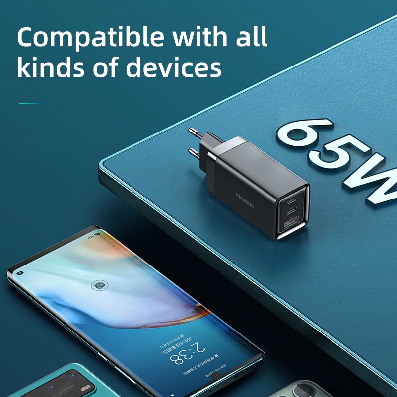 MCDODO GaN Charger USB Type C QC4 PD 3 Port 65W - CA-792 - Black