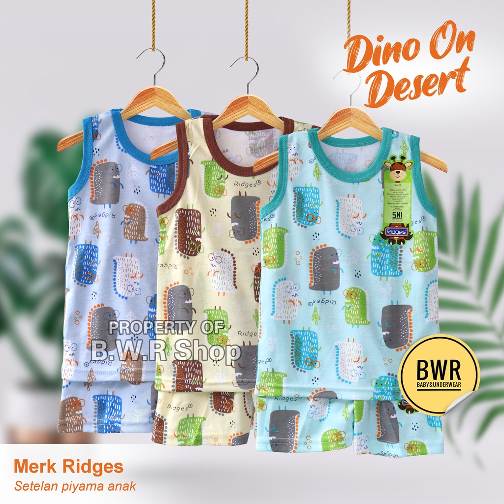 Setelan Ridges KUTUNG Dino On Strips Desert / Setelan Anak Unisex Motif Magical Lucu Baju Harian Bermain Lengan Kutung 3rs 9rs 10rs | Bwr