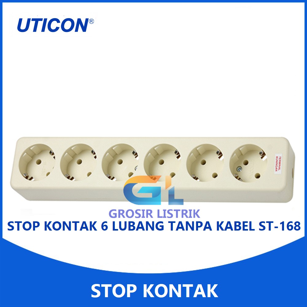 Uticon Stop Kontak Arde 6 Lubang ST-168 (Socket 2P Lobang Tempel) ST168 Original Grosir Promo Murah