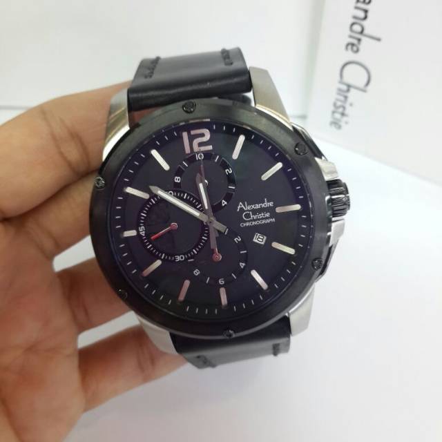 Alexandre Christie AC6486 Jam Tangan Pria Tali Kulit Hitam