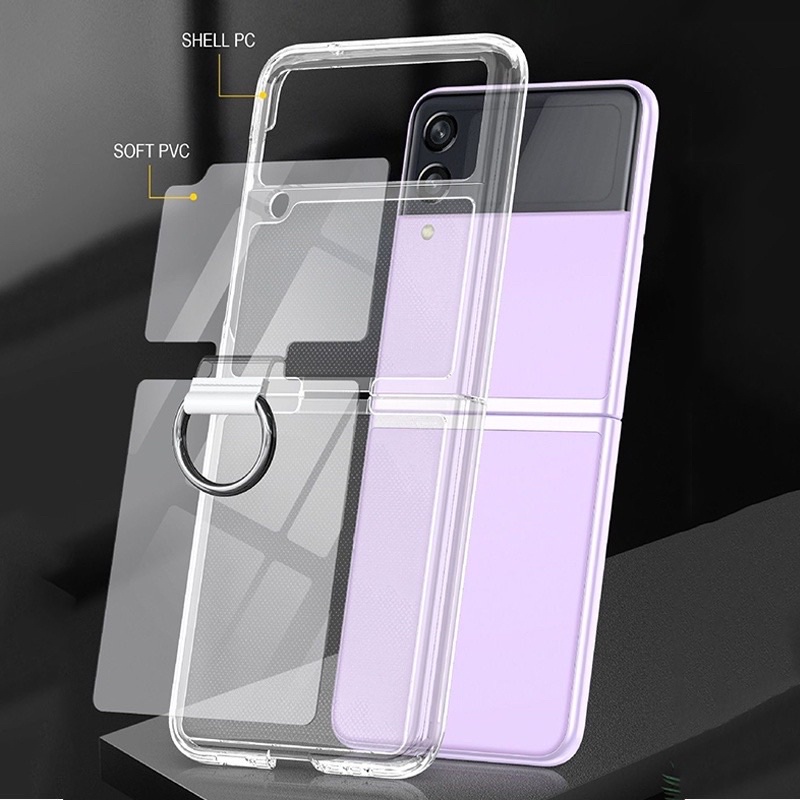 Case for Samsung Galaxy Z Flip 4 Clear Transparent Shockproof Ring Cover