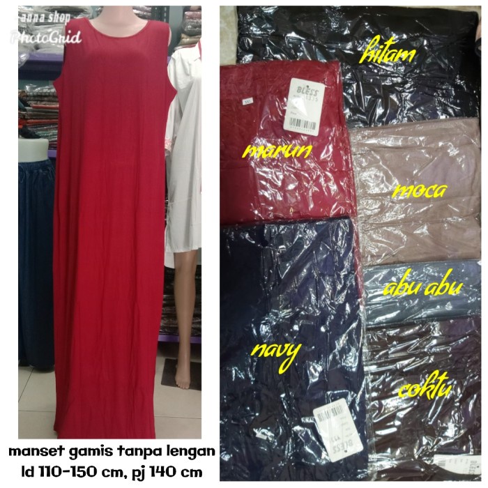 dress longdress manset gamis tanpa lengan dress kutung polos jumbo - Moca