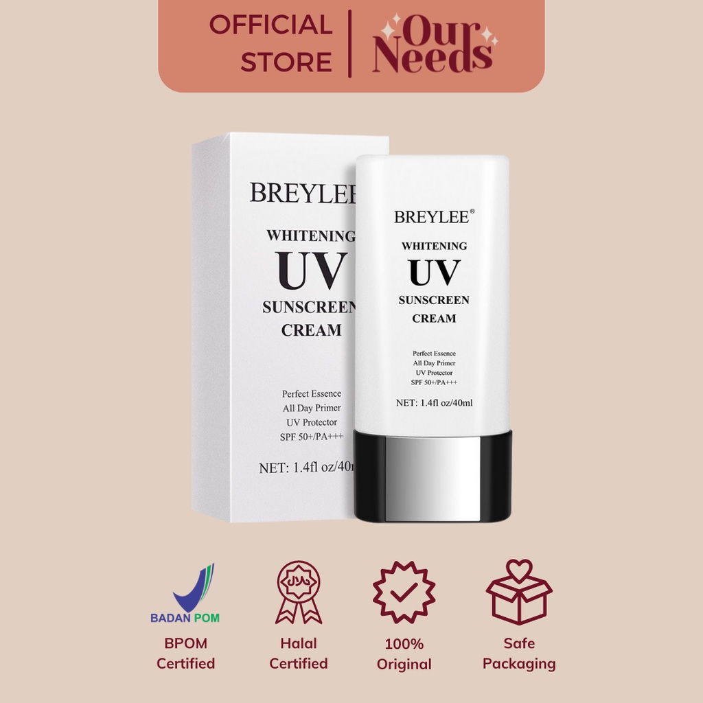 BREYLEE WHITENING UV SUNSCREEN CREAM- Krim Tabir Surya SPF 50++ Pelindung Wajah dari Sinar Matahari, Anti-Aging (40 ml)