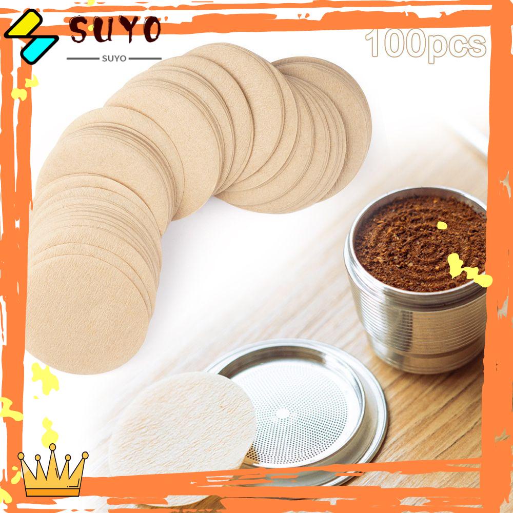 Suyo 100pcs Kertas Filter Kopi Espresso Bentuk Bulat Dapat Diisi Ulang