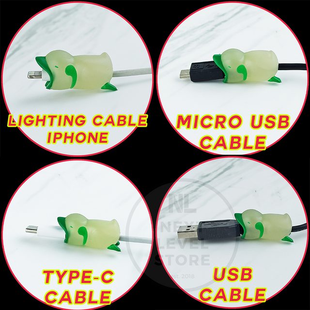 Hippo - GLOW IN THE DARK Cable Bite Cute Protector Pelindung Kabel