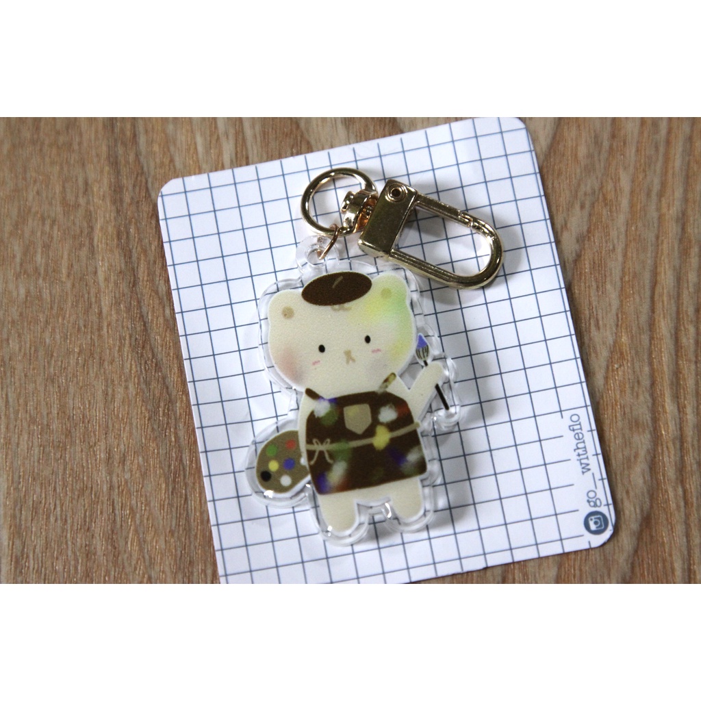 Painter Bear Acrylic Keychain / Gantungan Kunci