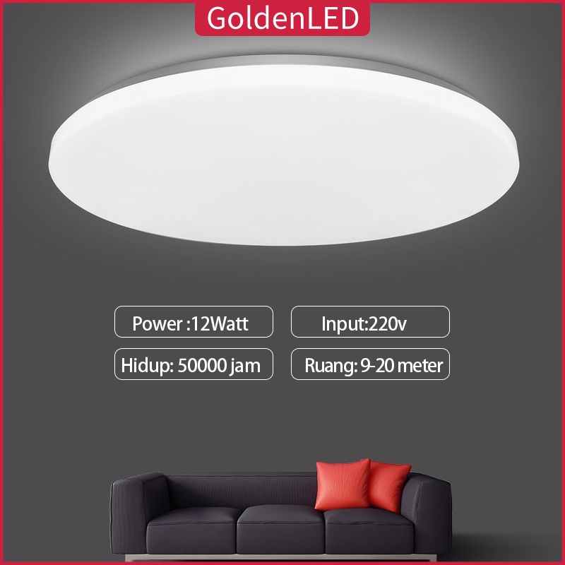 Golden LED Lampu Plafon / Ceilling Lamp / Lampu Ruang Tamu / Lampu Kamar Tidur / Ceiling Bulat White LED 12W