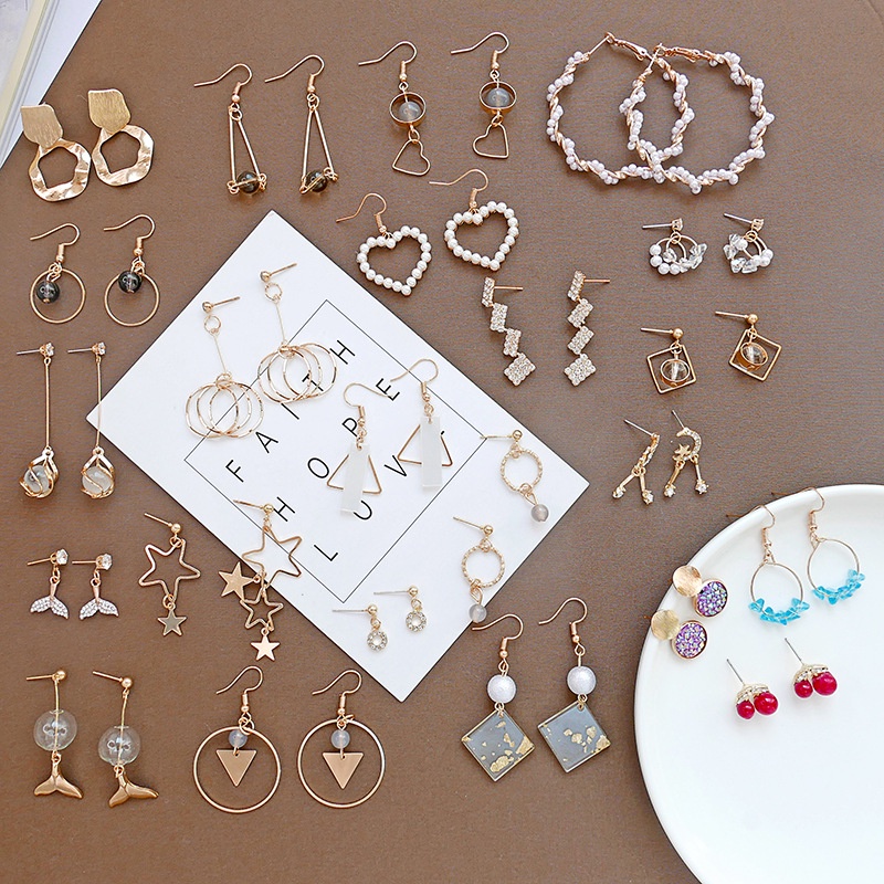 20 Style Korean Simple Temperament Earrings Geometric Popular Fashion Eardrop Accessories Jewelry Women