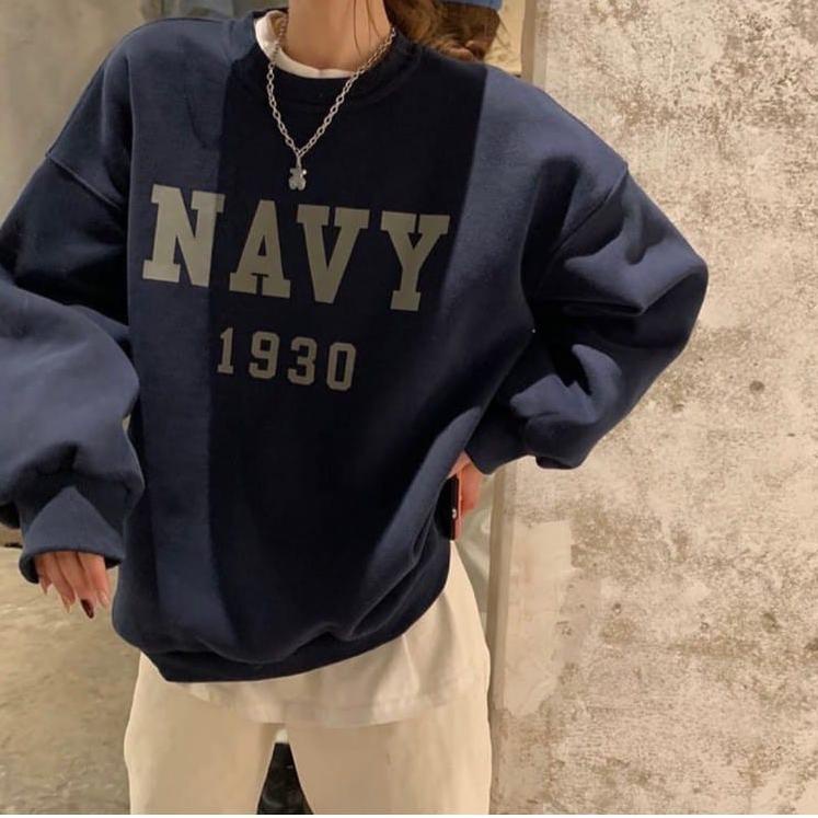 JMB.10Jn22ᵞ | Suiter Wanita - Navy 1930 - Sweater Crewneck - Sweater Murah Wanita Best Quality