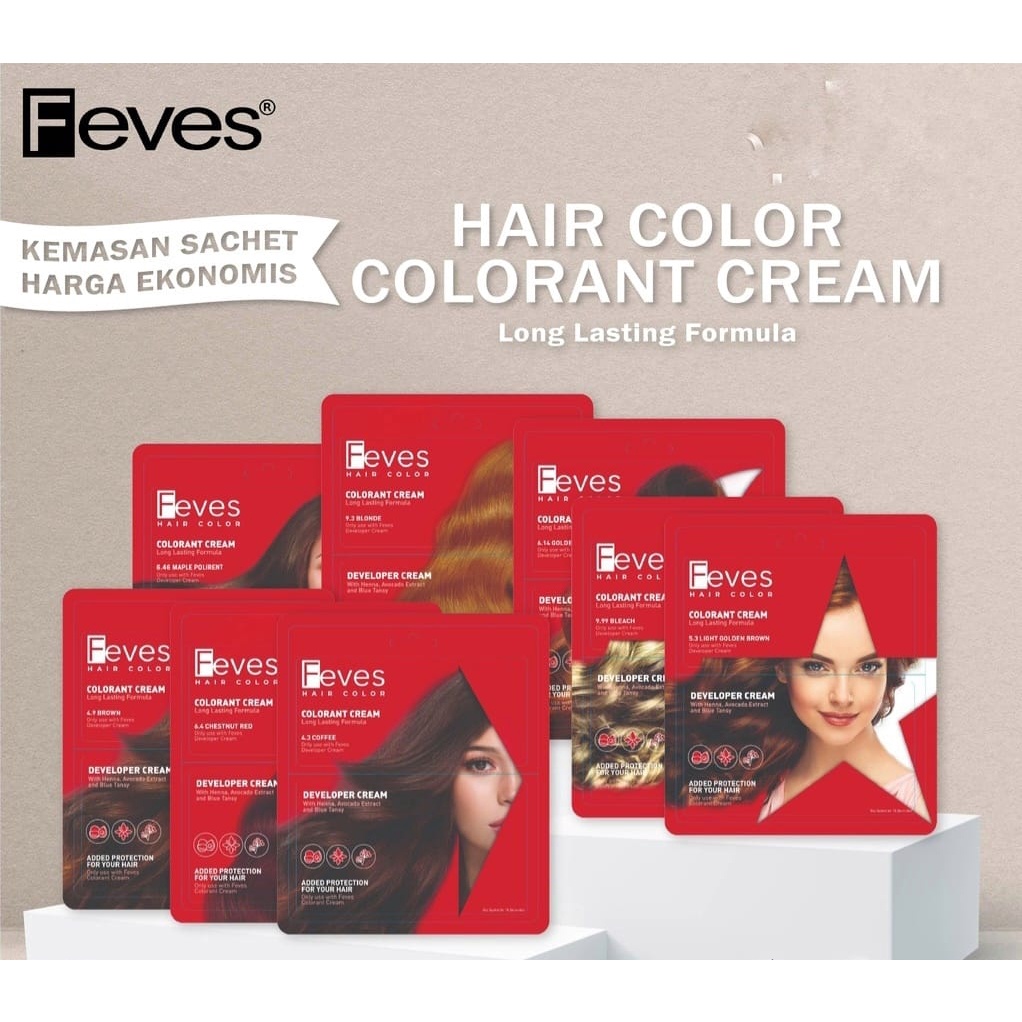 FEVES Colorant Cream Sachet I Hair Color I Cat Rambut Sachet I Semir Rambut Warna 30ml