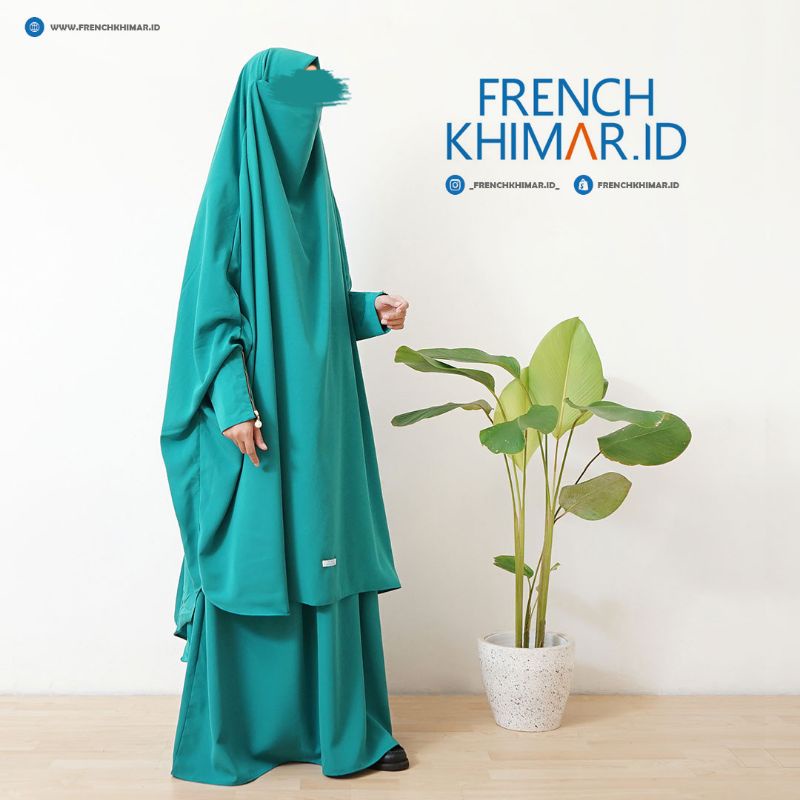French Khimar Set Rok Manset Gold Zipper Mutiara