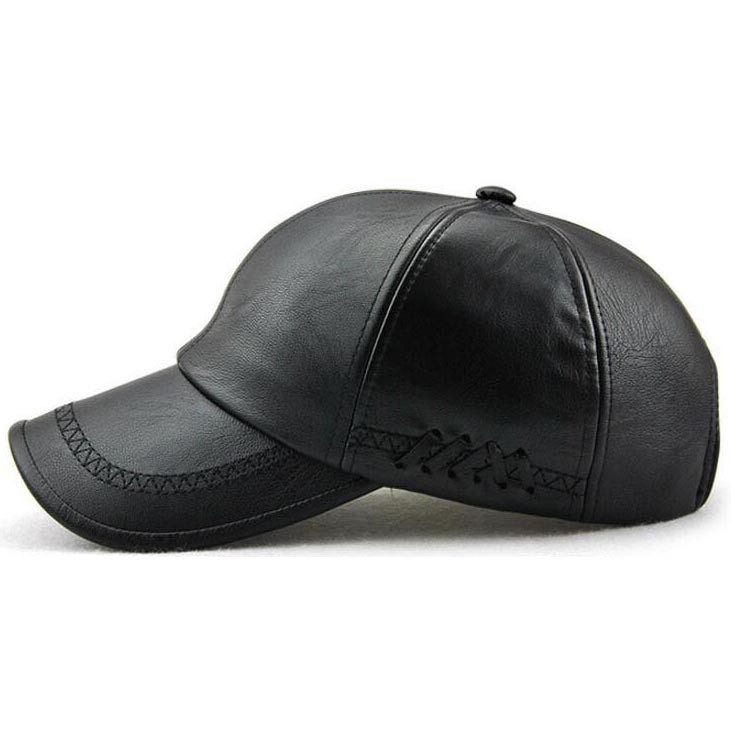 Topi Baseball Aksen Kulit Faux Leather Caps