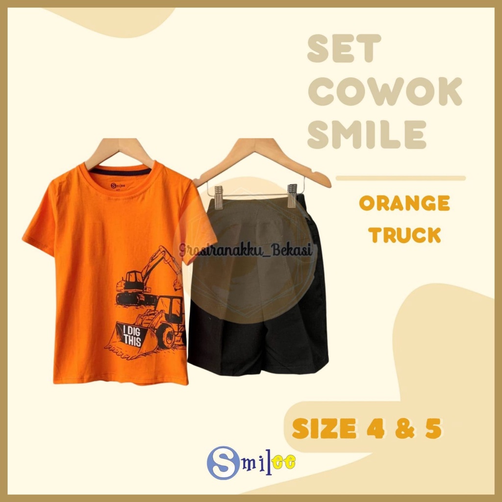 Setelan Anak Cowo Orange Truck Size 4&amp;5Tahun Murah