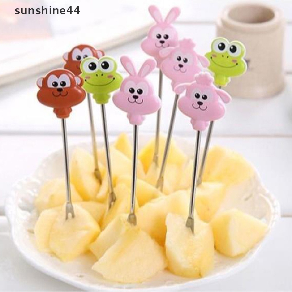 Sunshine 8PCS / Set Garpu Buah / Kue Mini Bahan Stainless Steel Motif Kartun Hewan Untuk Pesta