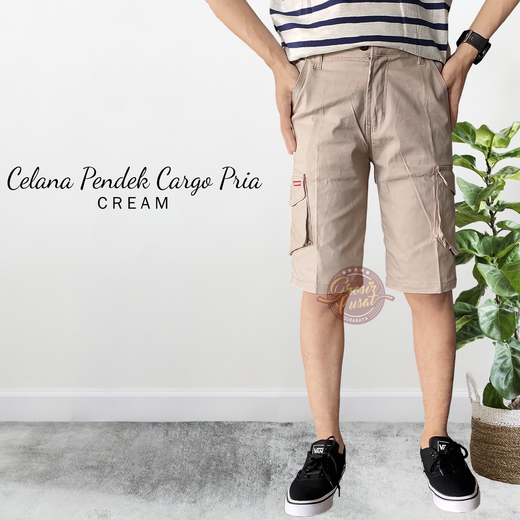 Celana Pendek Kargo Krem Muda 27 - 38