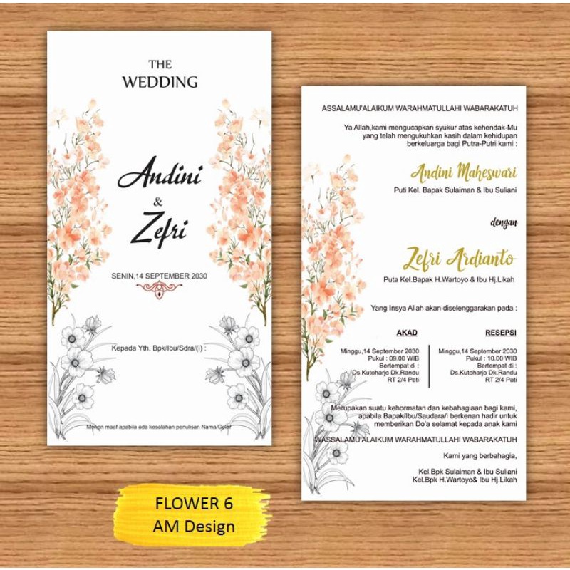 

Undanga Pernikahan Satu Lembar Bolak Balik Flower 6 Murah, Simple, Elegan New