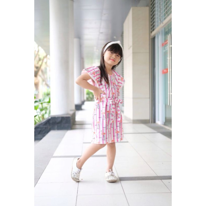 DRESS RUFFLE FLAMINGO BLOOMS.ID