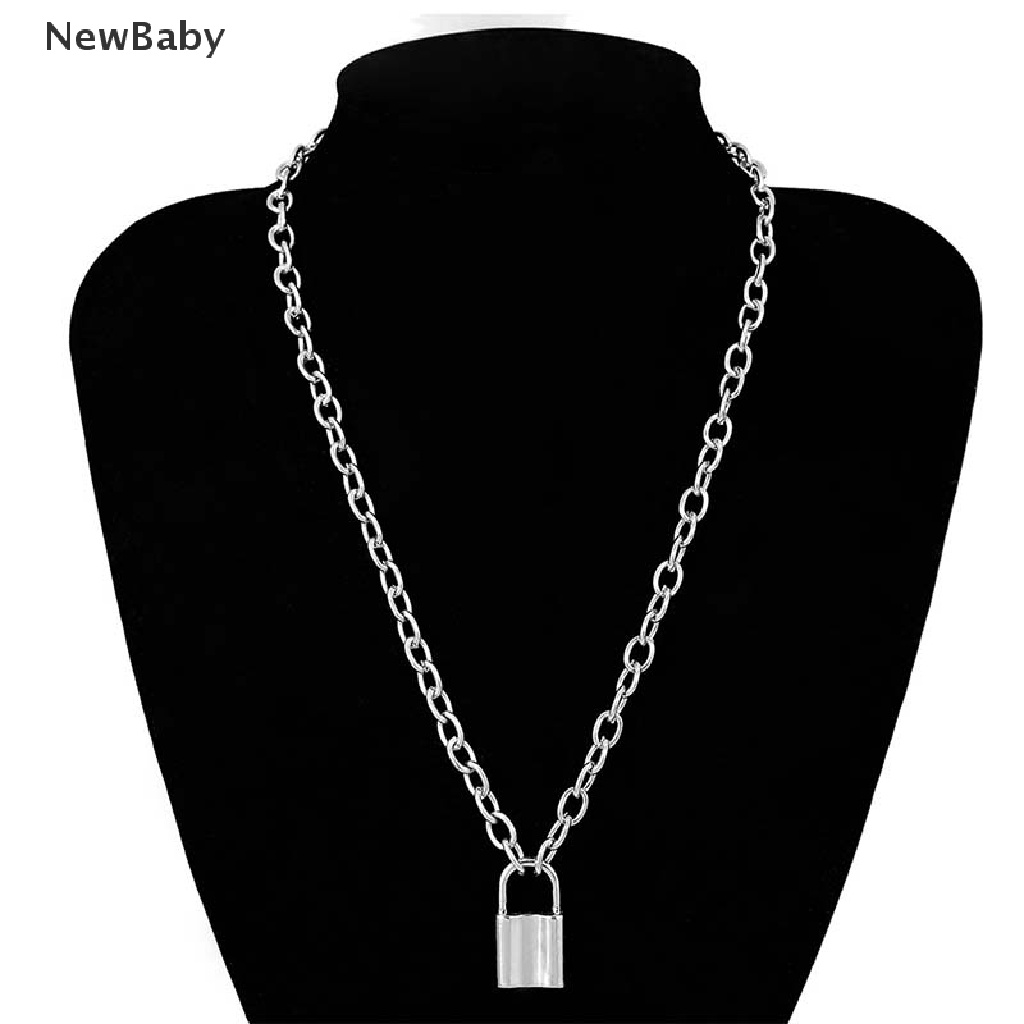 Kalung Rantai Liontin Gembok Bahan Stainless Steel Gaya Punk Untuk Unisex