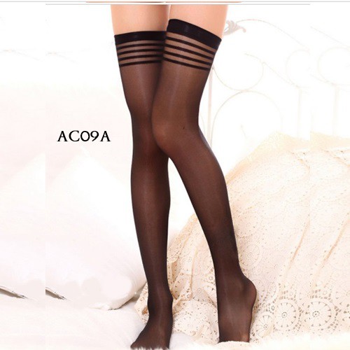[PRODUK TERLARIS] STOCKING SEXY LINGERIE SEMI TRANSPARAN MOTIF GARIS HITAM AC09