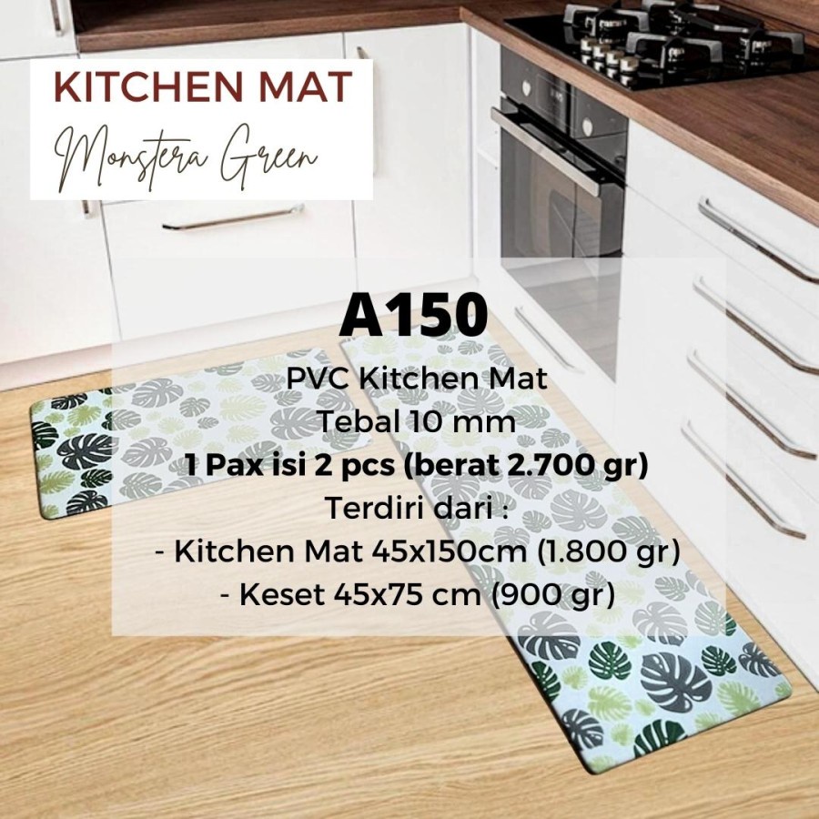 Exclusive Kitchen Mat 2 in 1 Keset Dapur Anti Slip Monstera Green-8